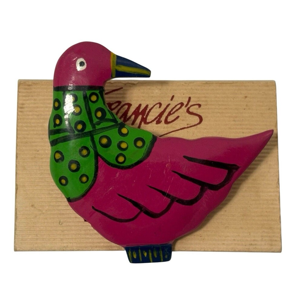 Hand Painted Bird Pin NWT Pink And Green Aviary Bird Watcher